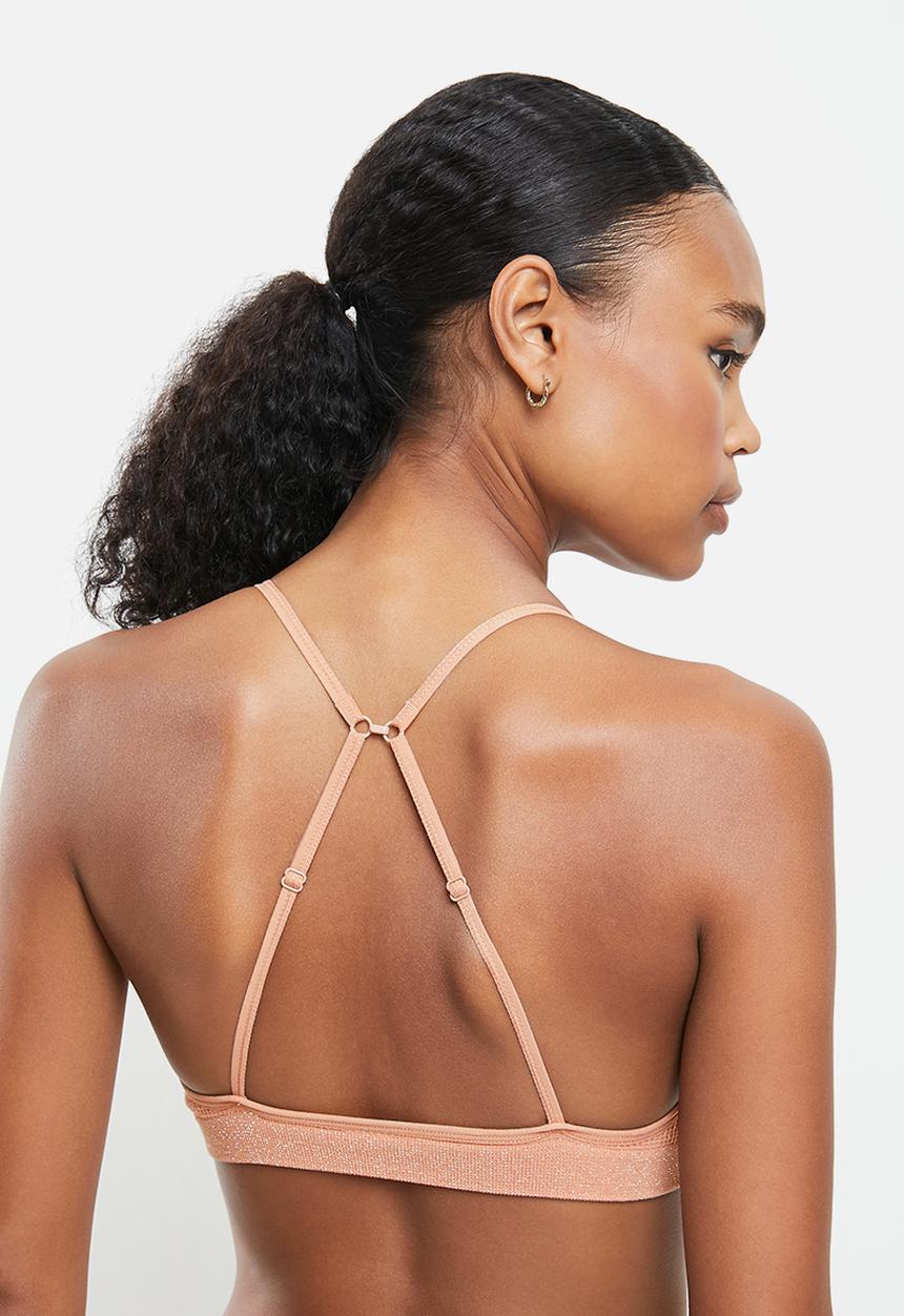 Cotton On - Seamfree triangle bralette/high cut brasiliano set - new latte
