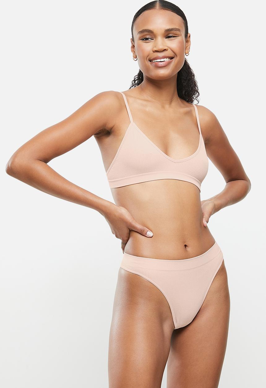 Cotton On - Seamfree triangle bralette/high cut brasiliano set - rose cloud shimmer
