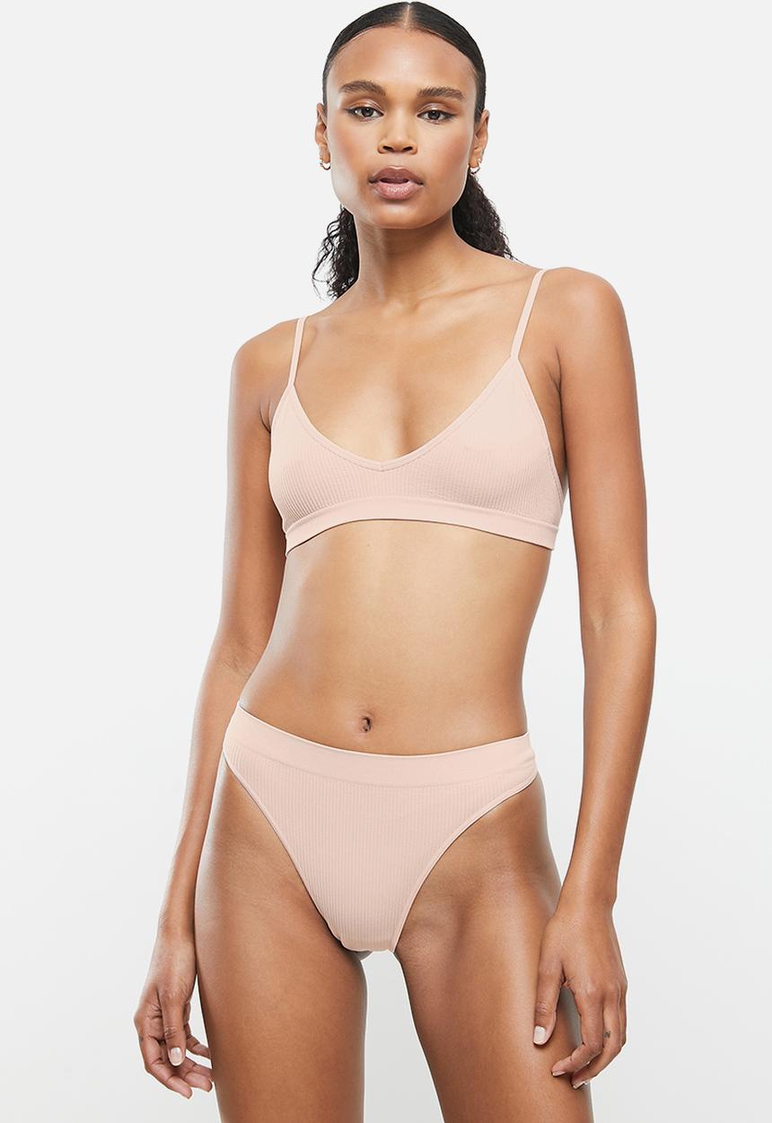 Cotton On - Seamfree triangle bralette/high cut brasiliano set - rose cloud shimmer