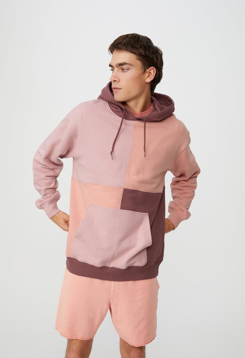 Cotton On - Panelled fleece hoodie - burgundy & pink