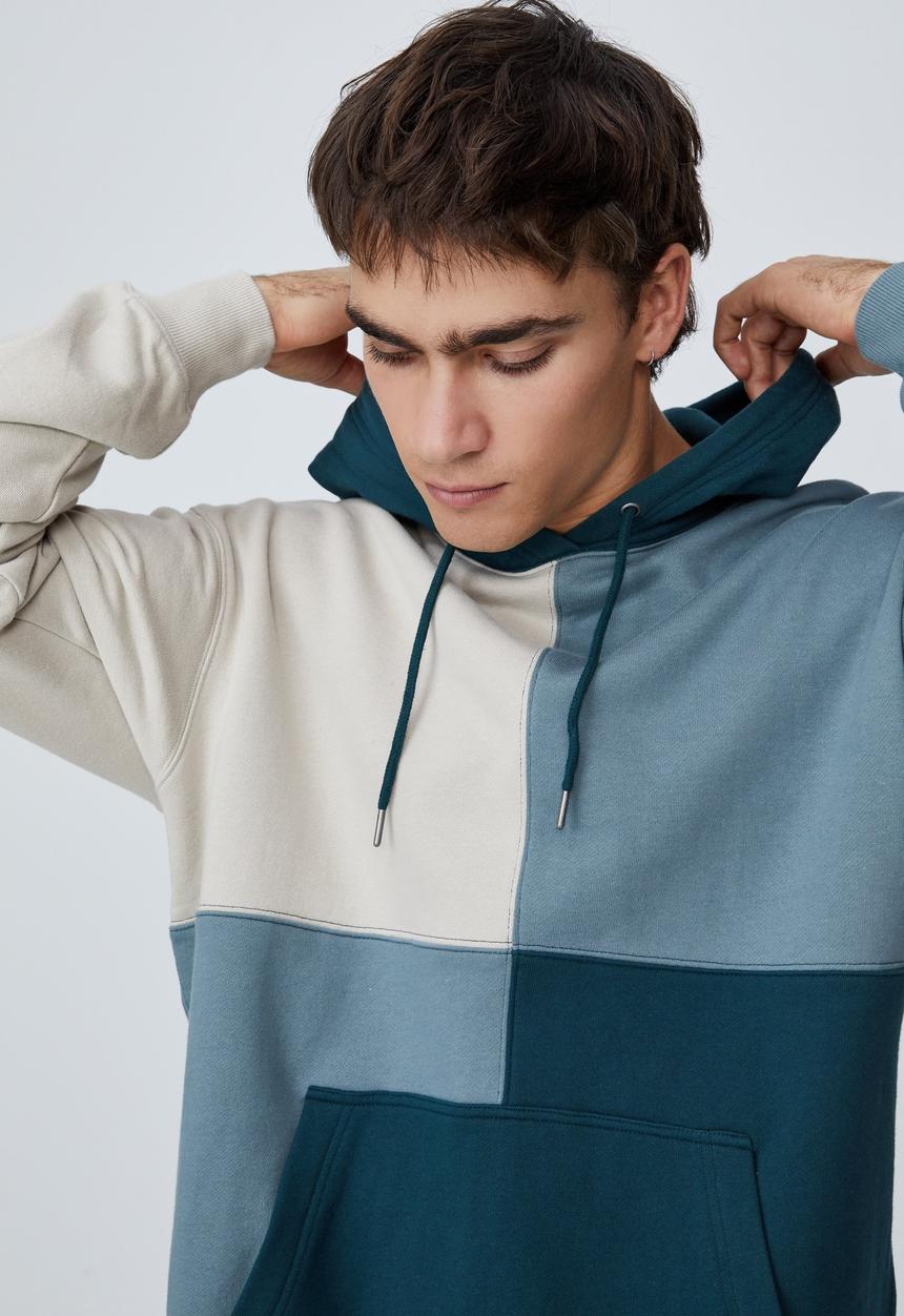 Cotton On - Panelled fleece hoodie - teal & neutral