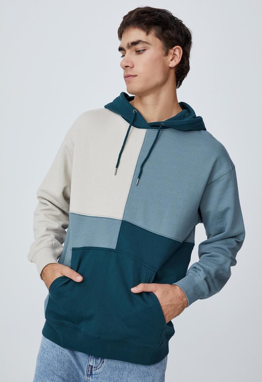 Cotton On - Panelled fleece hoodie - teal & neutral