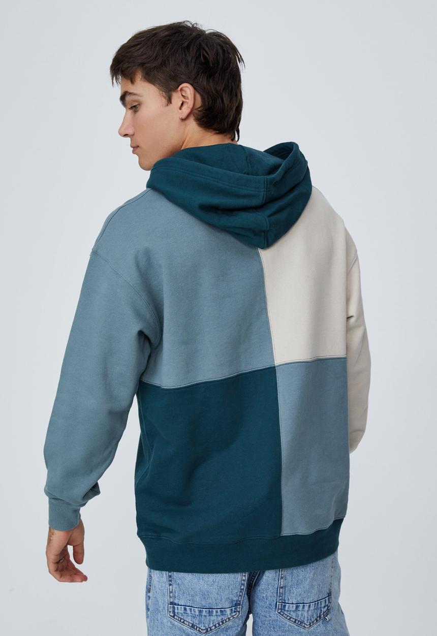 Cotton On - Panelled fleece hoodie - teal & neutral