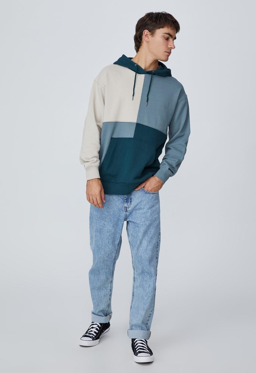 Cotton On - Panelled fleece hoodie - teal & neutral