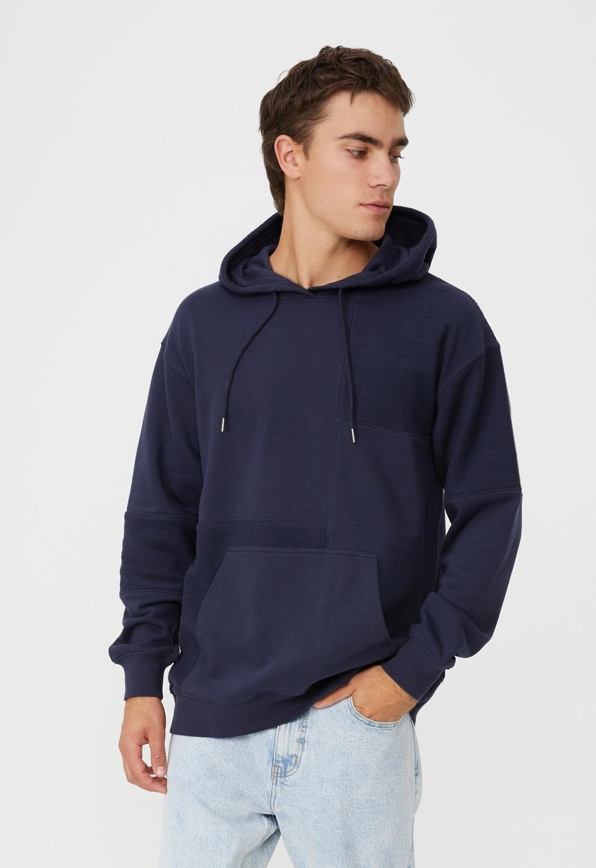 Cotton On - Panelled fleece hoodie - navy