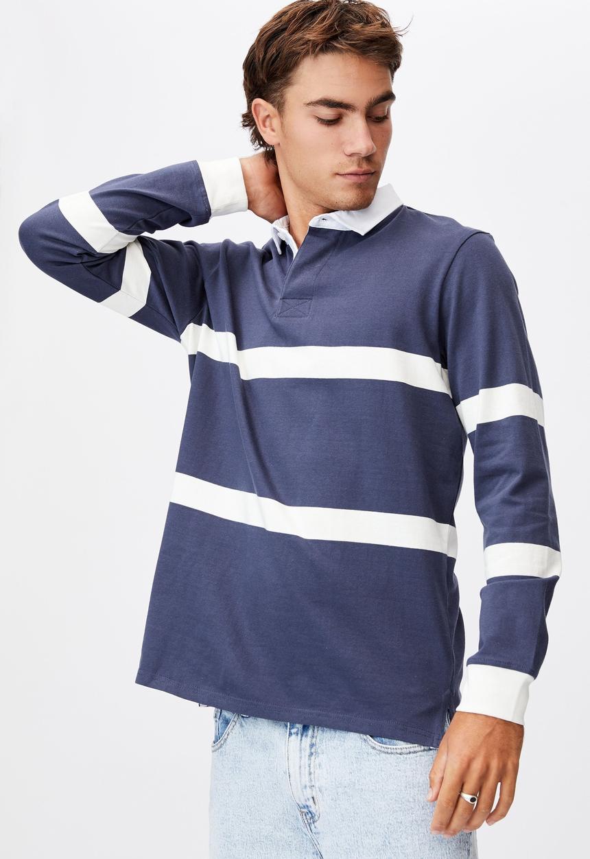 Cotton On - Rugby long sleeve polo - navy & white 