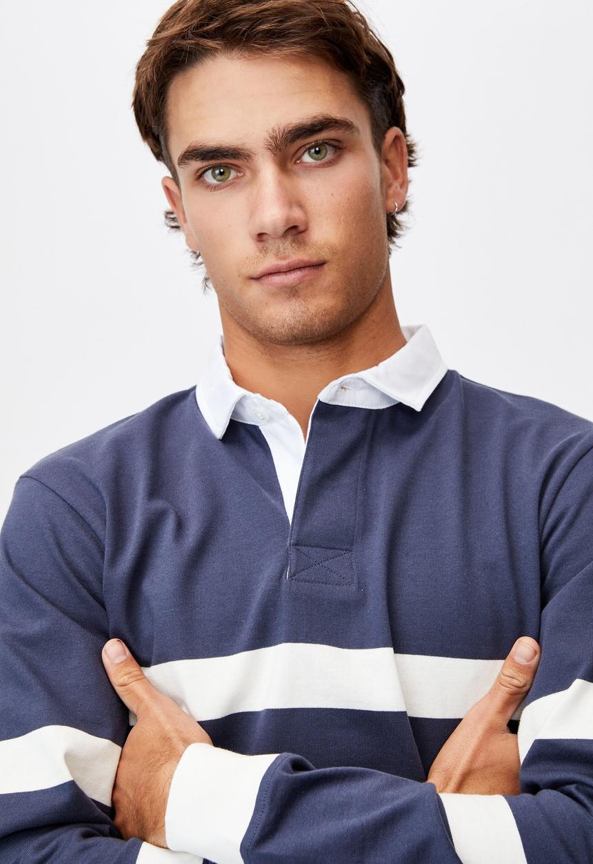 Cotton On - Rugby long sleeve polo - navy & white 