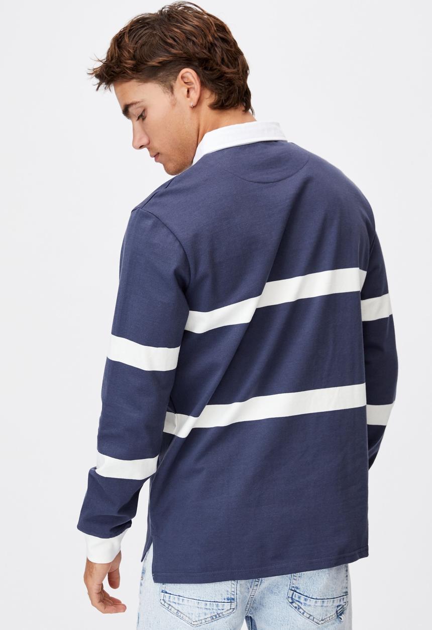 Cotton On - Rugby long sleeve polo - navy & white 