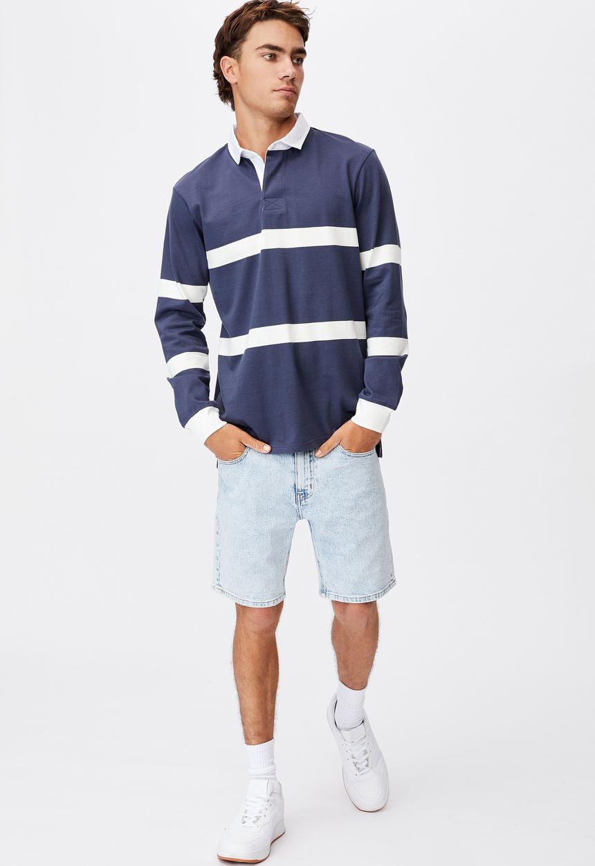 Cotton On - Rugby long sleeve polo - navy & white 