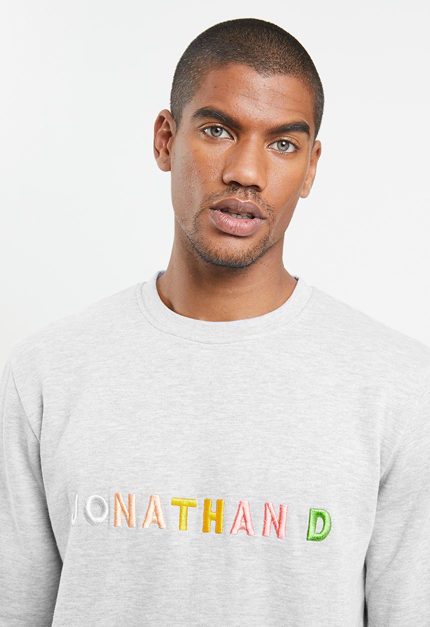 Jonathan D - Regular fit branded crew neck sweater - grey