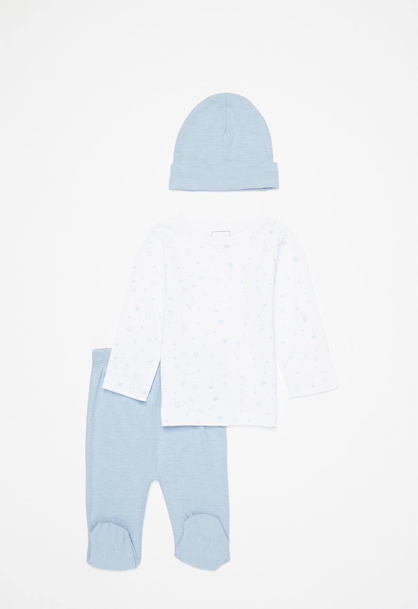 Pop Candy - 3 pack top, pants & bib set - white & baby blue 1