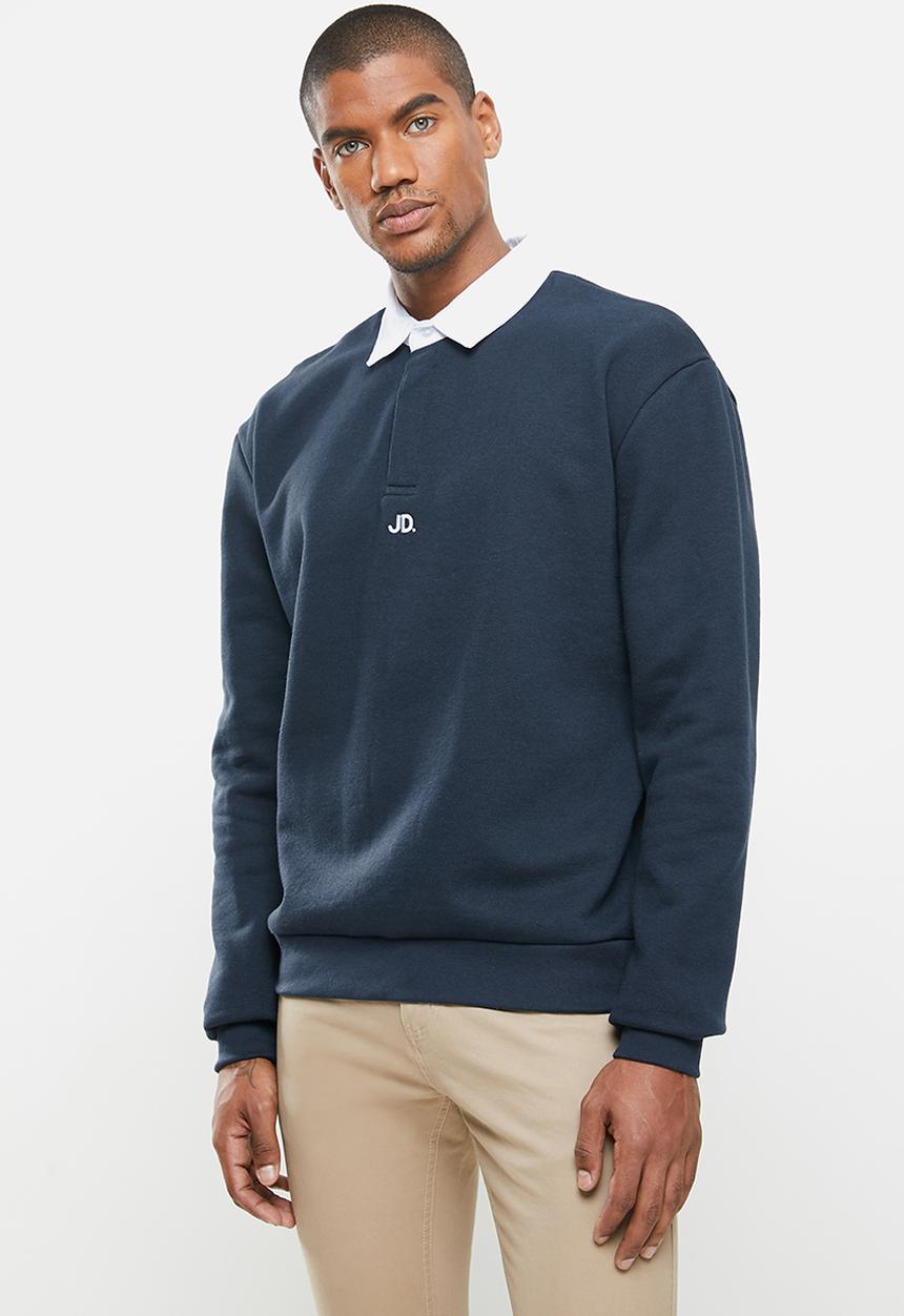 Jonathan D - Regular fit branded long sleeve rugby polo - navy