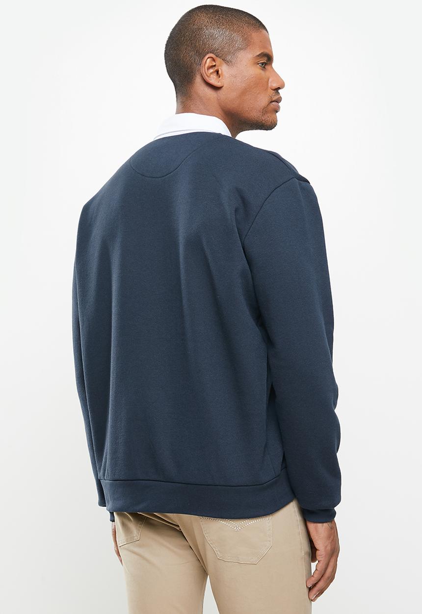 Jonathan D - Regular fit branded long sleeve rugby polo - navy