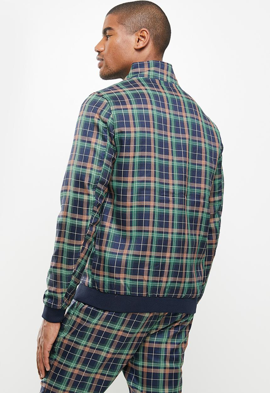 Jonathan D - Zip through check blouson - navy & green 