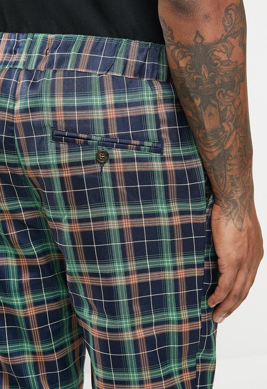 Jonathan D - Regular fit check trousers - navy & green 