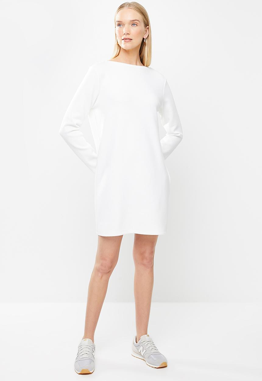 Jacqueline de Yong - Bella long sleeve boatneck sweat dress - white 