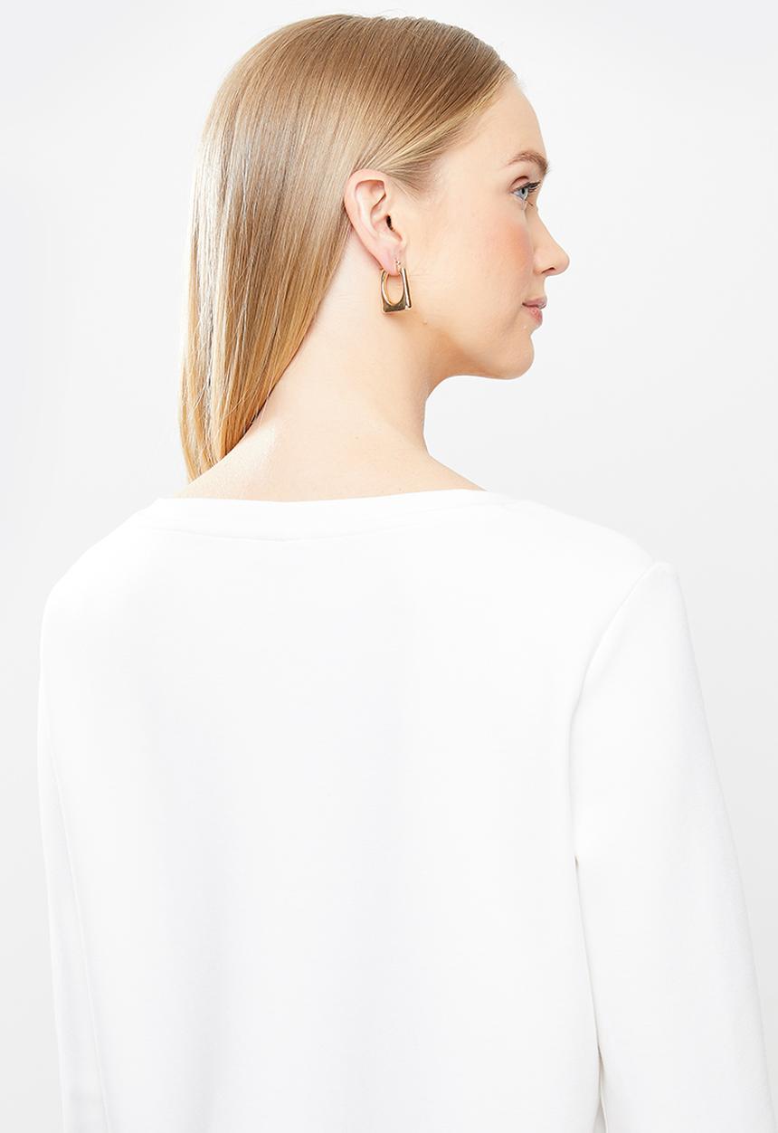 Jacqueline de Yong - Bella long sleeve boatneck sweat dress - white 