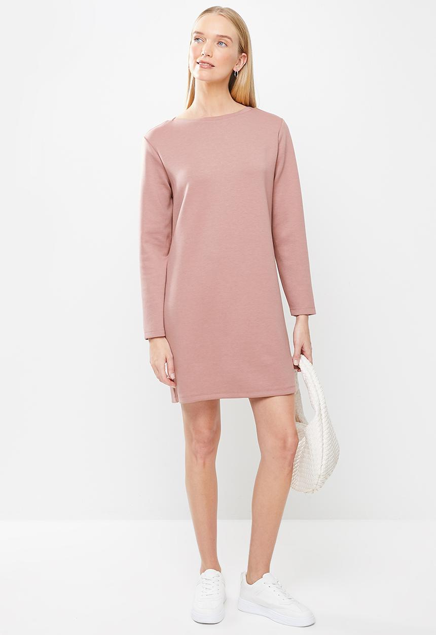Jacqueline de Yong - Bella long sleeve boatneck sweat dress - pink 