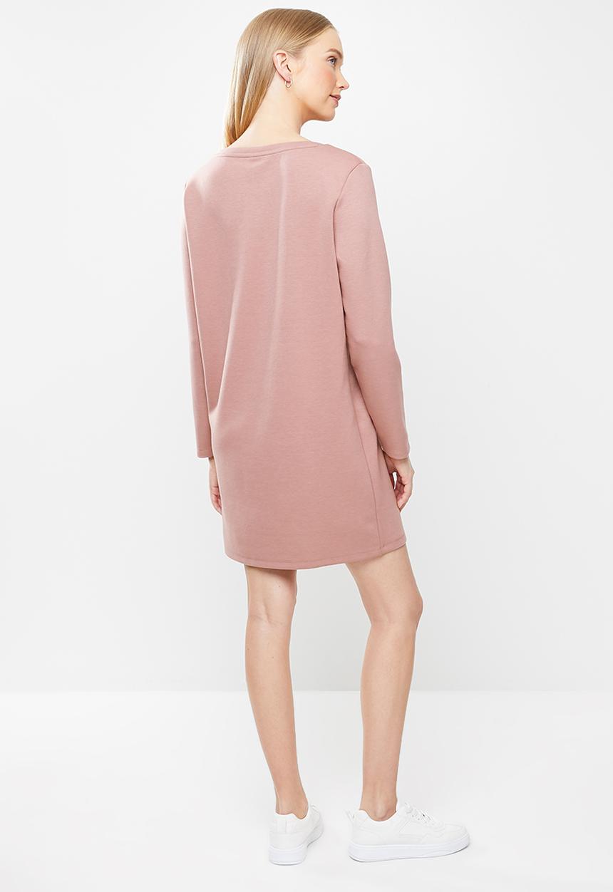 Jacqueline de Yong - Bella long sleeve boatneck sweat dress - pink 