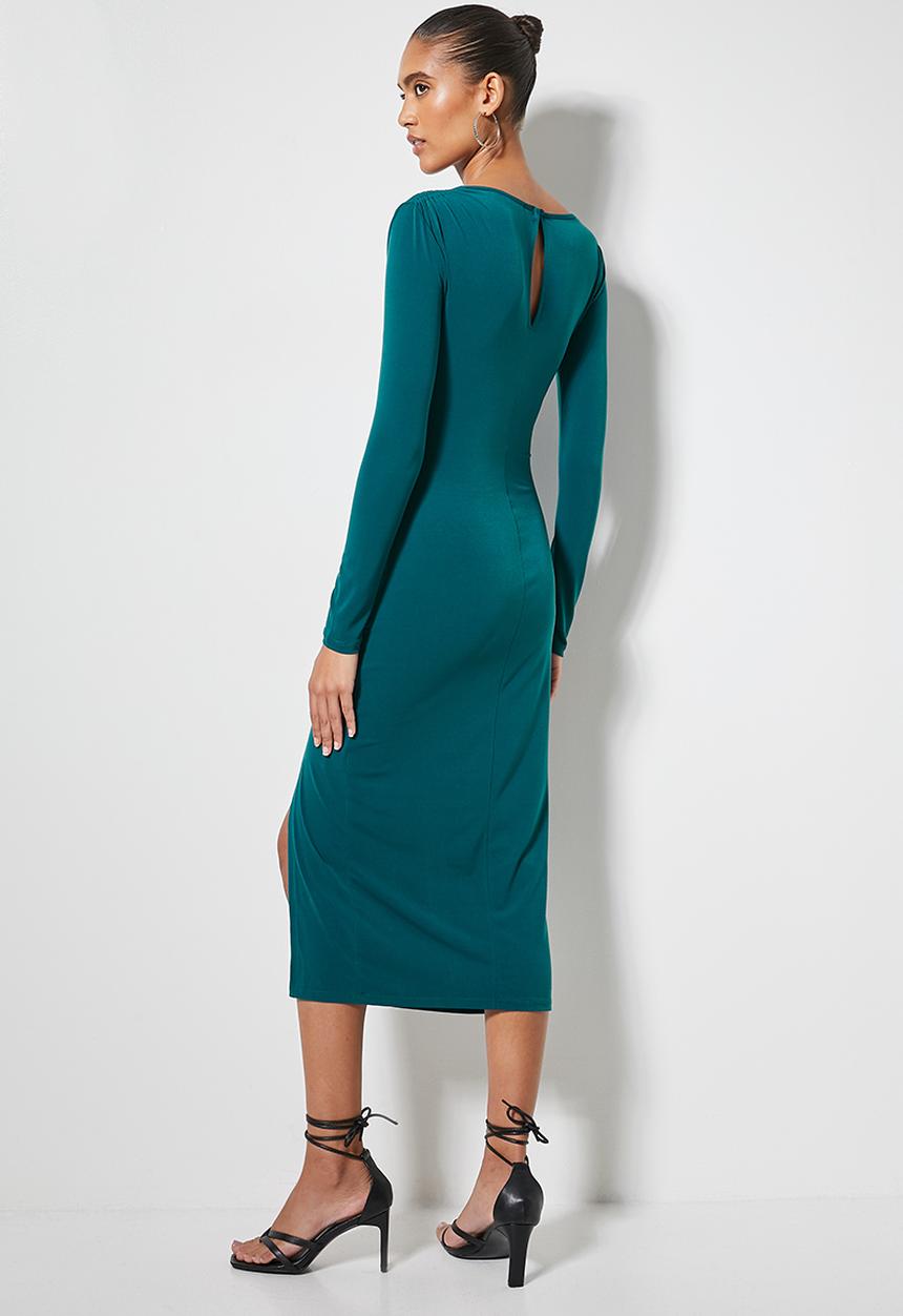 VELVET - Drawstring side ruched knit dress - Moroccan blue