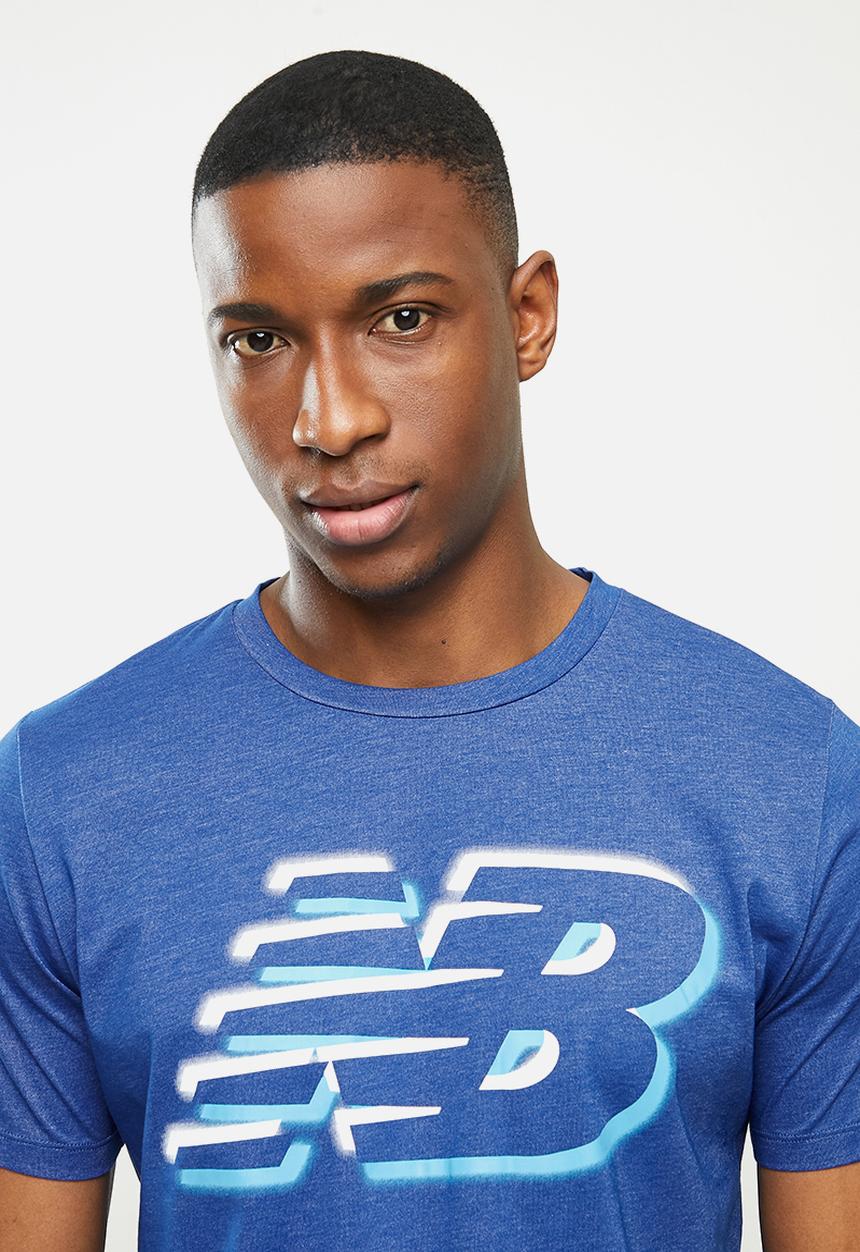 New Balance  - Tenacity heather tech short sleeve print - blue
