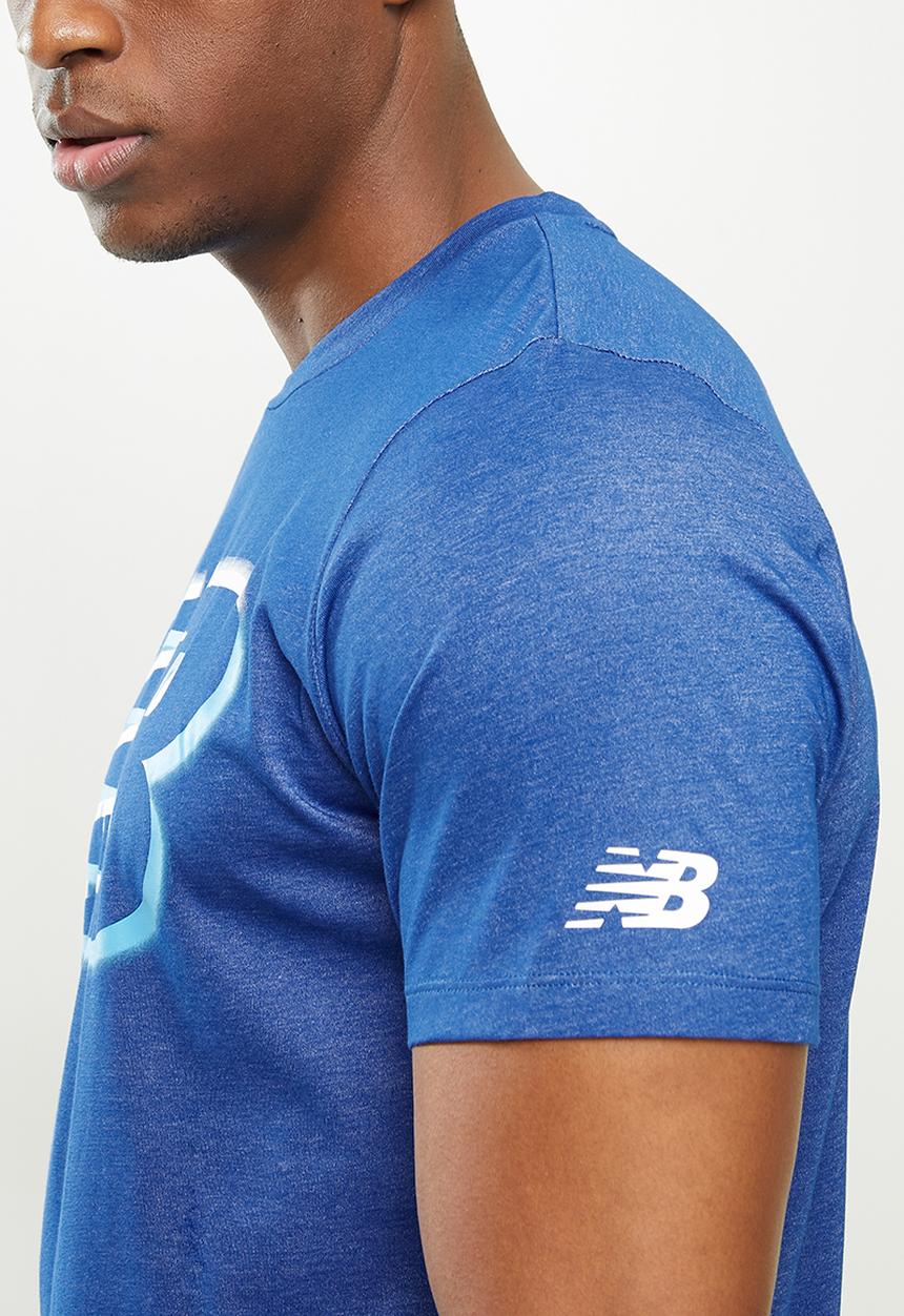 New Balance  - Tenacity heather tech short sleeve print - blue