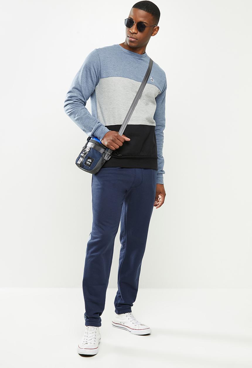 Original Penguin - Long sleeve colour block fleece crew - heather blue