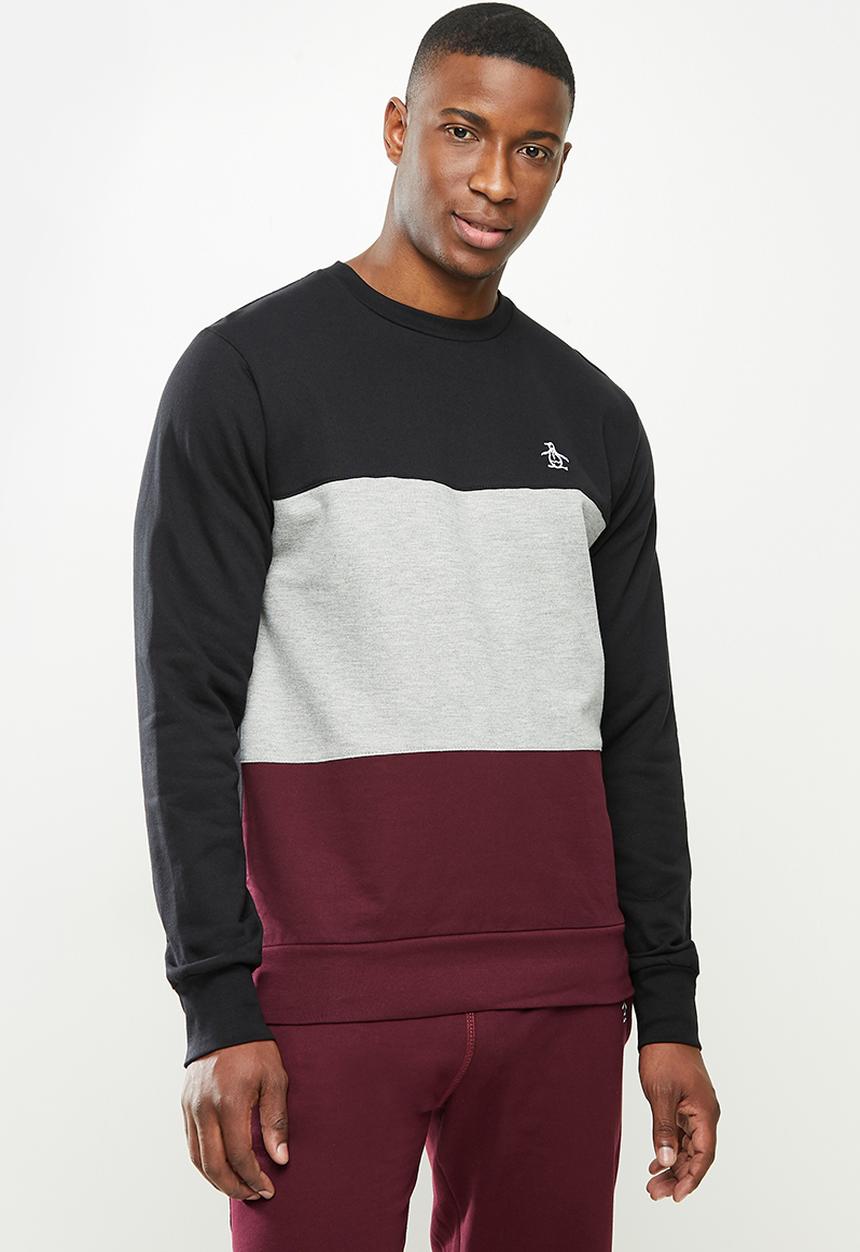 Original Penguin - Ls colour blocked fleece crew - true black