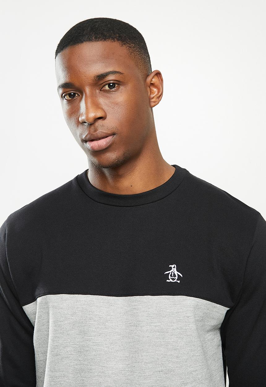 Original Penguin - Ls colour blocked fleece crew - true black