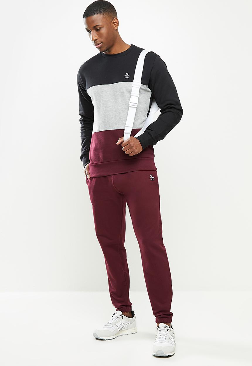 Original Penguin - Ls colour blocked fleece crew - true black