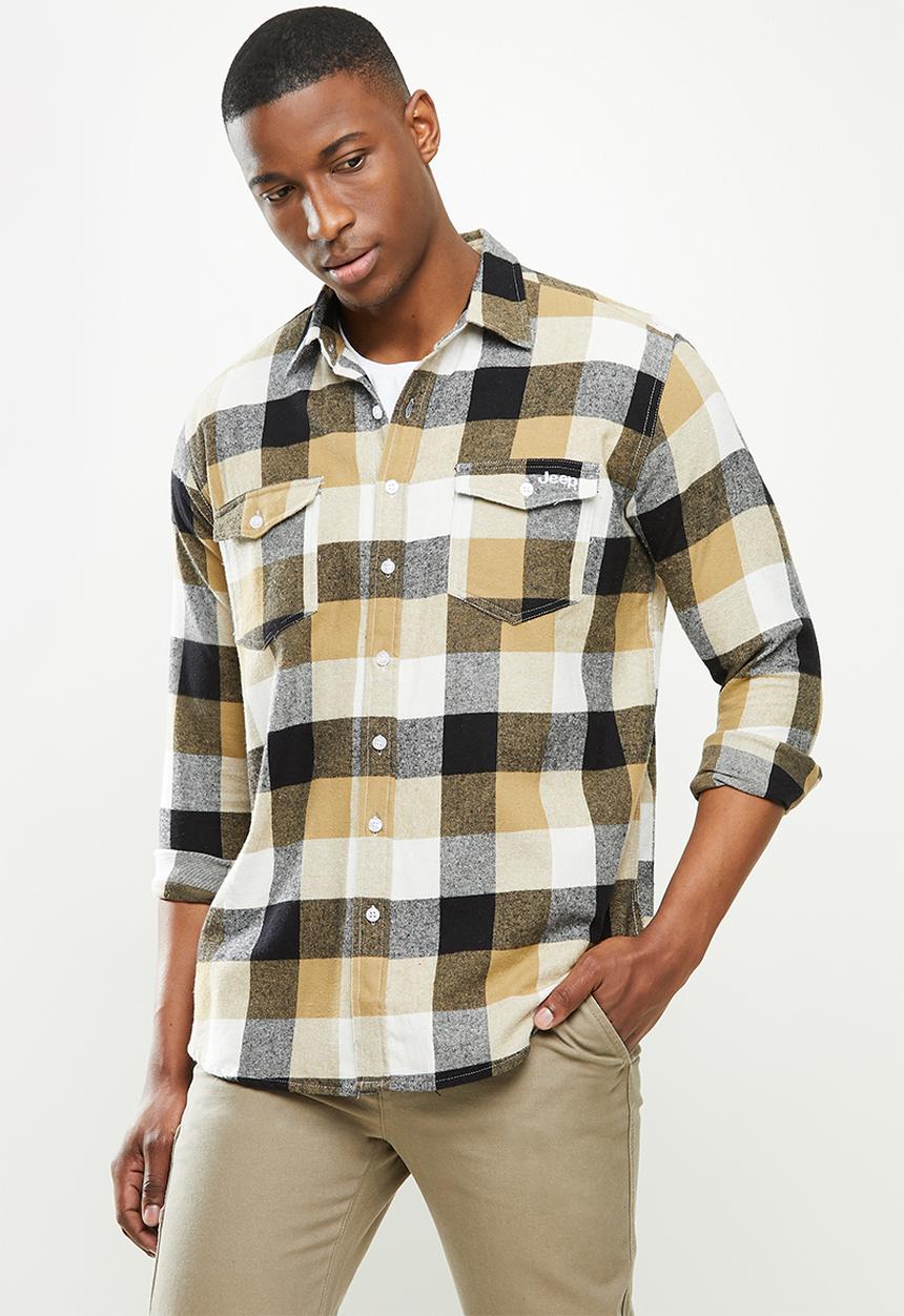 JEEP - Hartley flannel yd long sleeve check shirt - stone