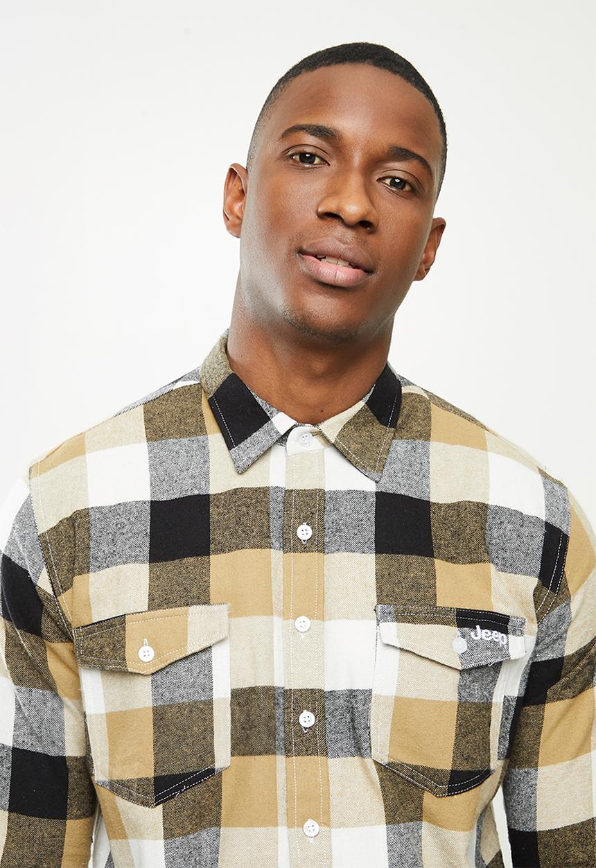 JEEP - Hartley flannel yd long sleeve check shirt - stone