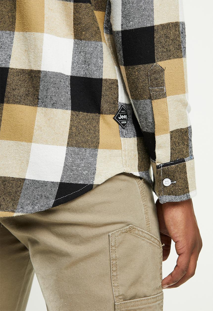 JEEP - Hartley flannel yd long sleeve check shirt - stone