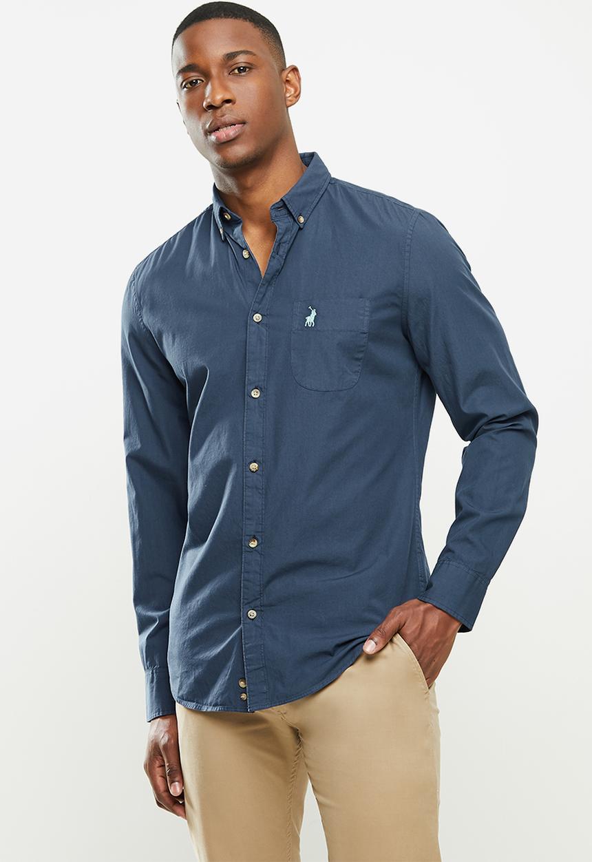 POLO - Jason plain long sleeve signature shirt - navy