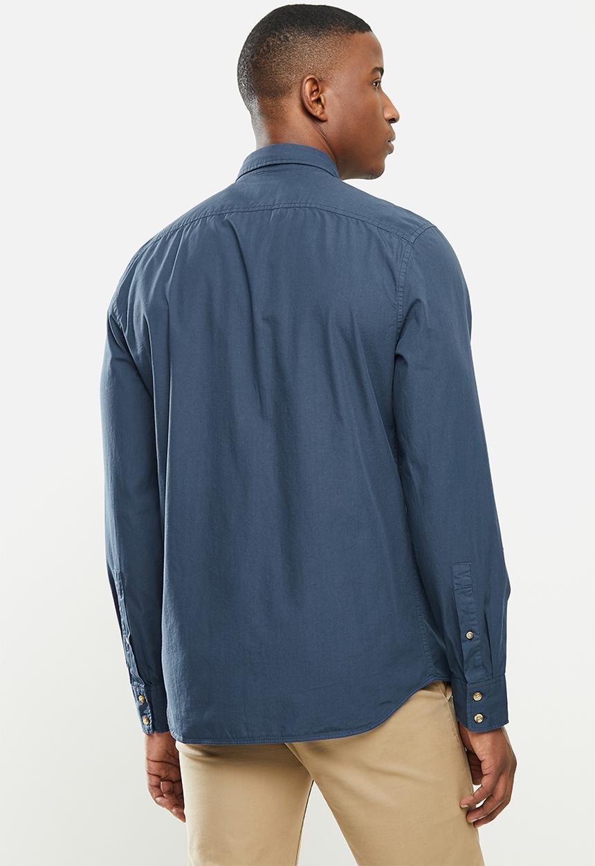 POLO - Jason plain long sleeve signature shirt - navy