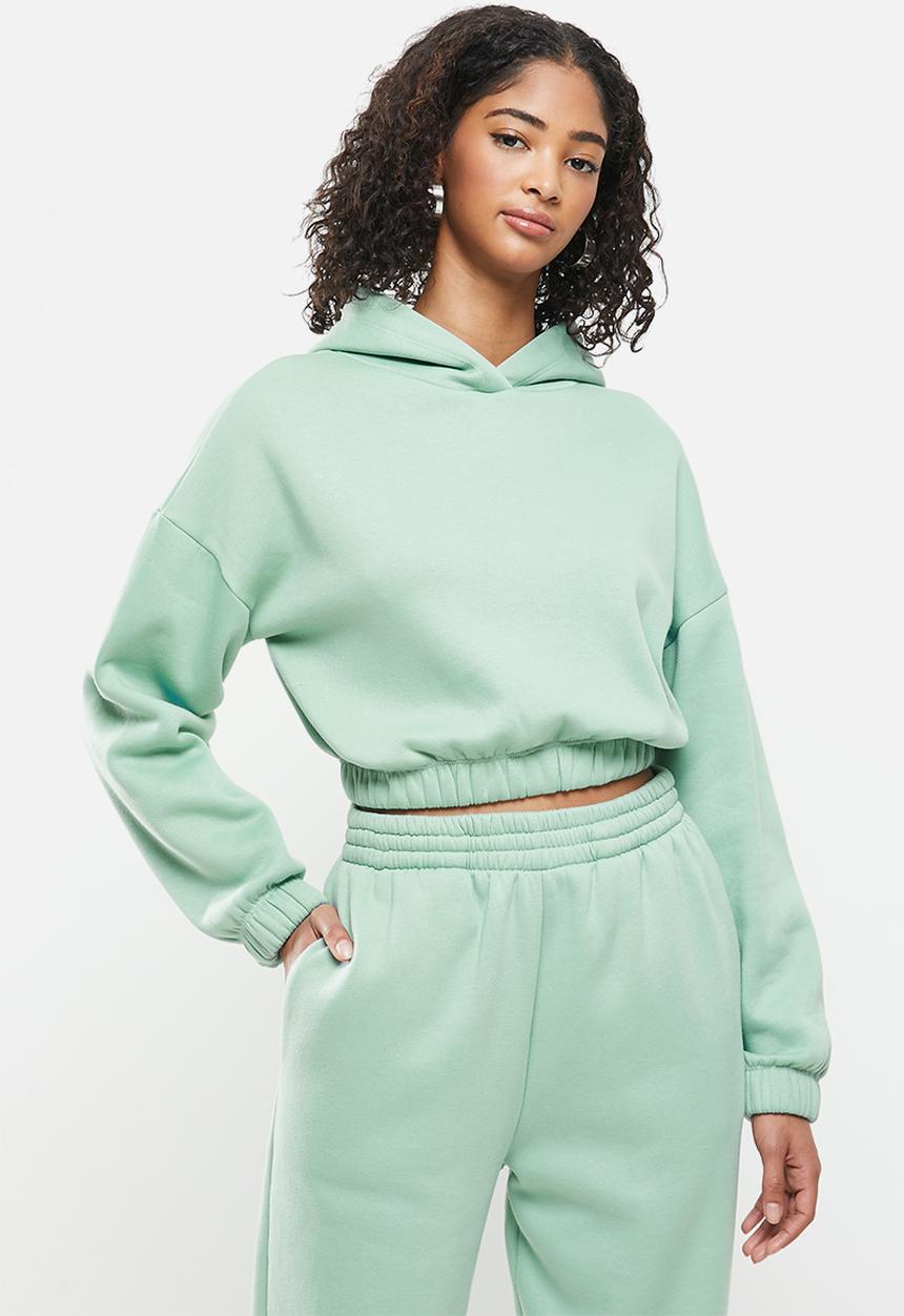 Blake - Cropped hoodie with elastic - sage
