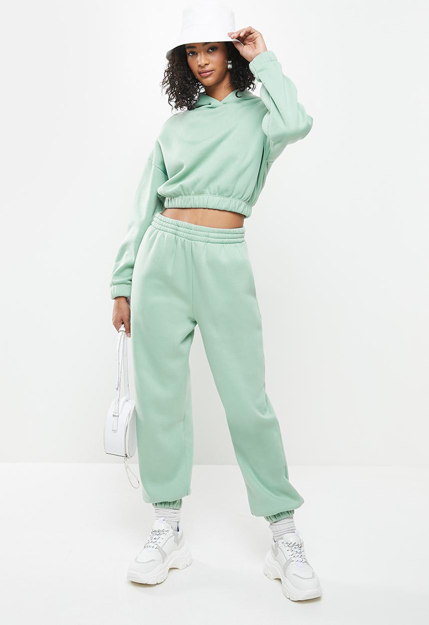 Blake - Cropped hoodie with elastic - sage
