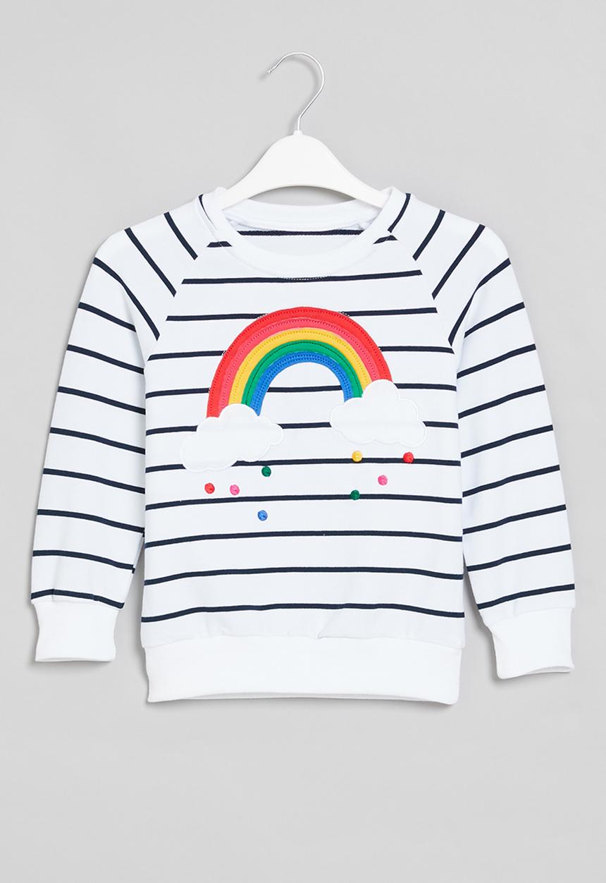 Pop Candy - Girls stripe rainbow crewneck - white & navy 