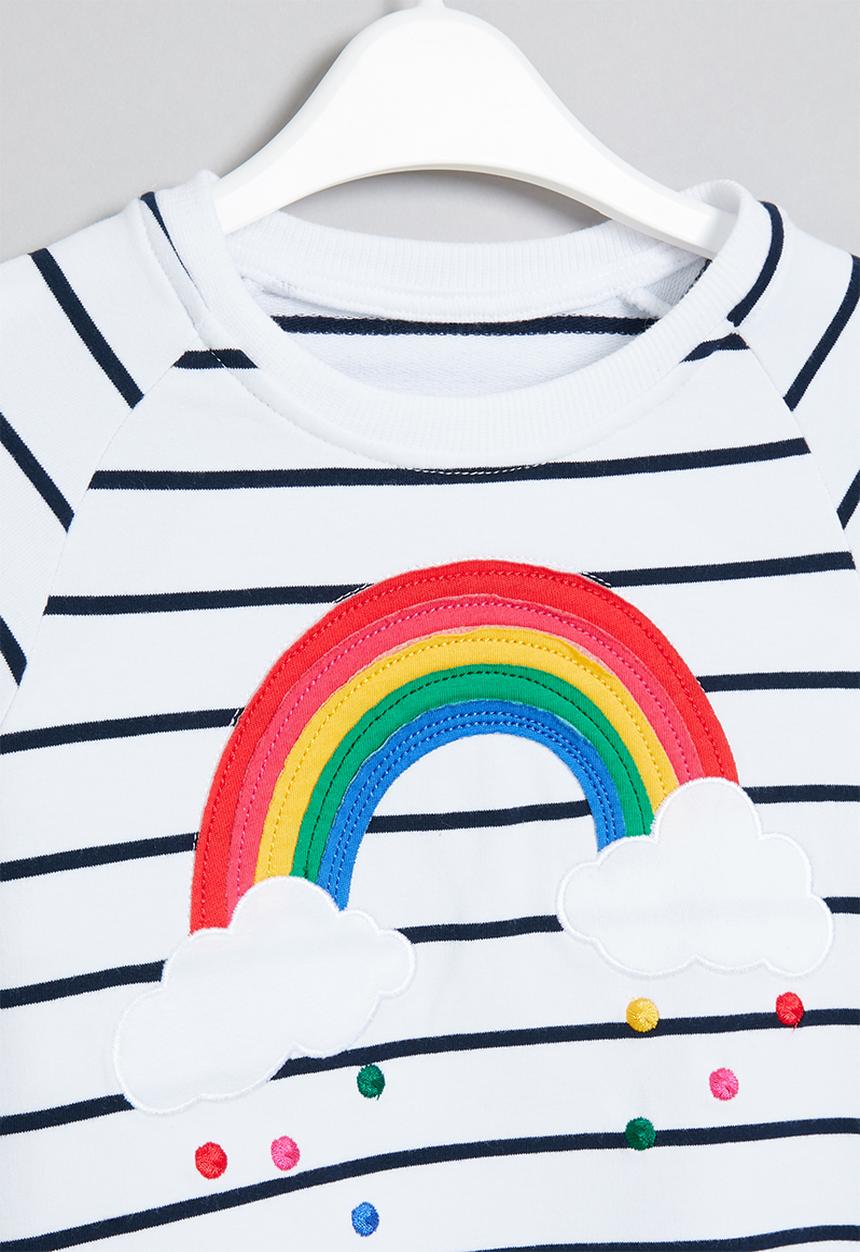 Pop Candy - Girls stripe rainbow crewneck - white & navy 