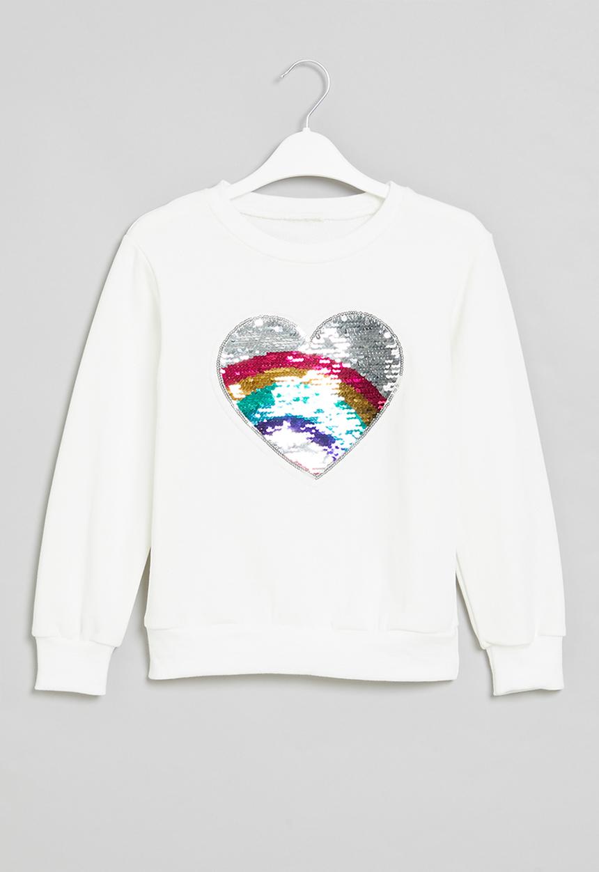 Pop Candy - Girls heart crewneck - white