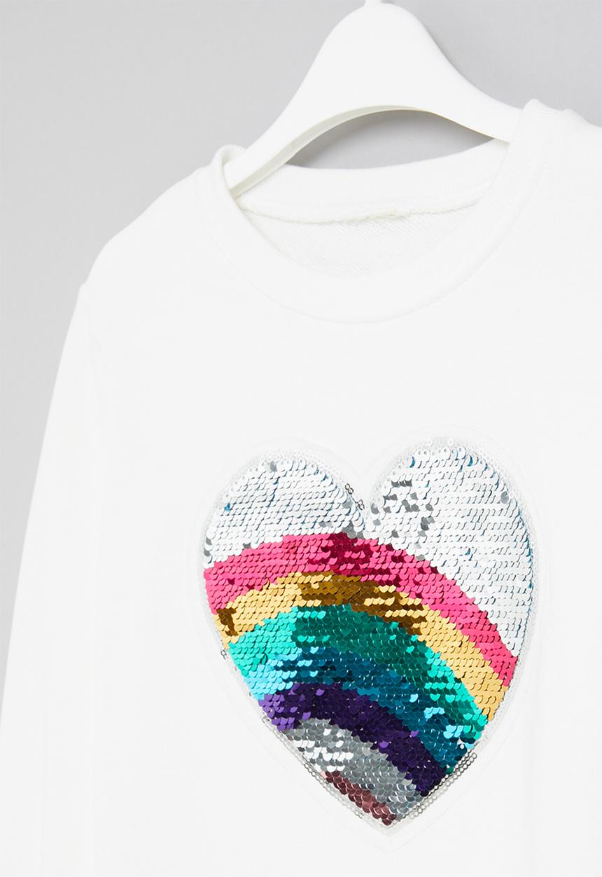 Pop Candy - Girls heart crewneck - white