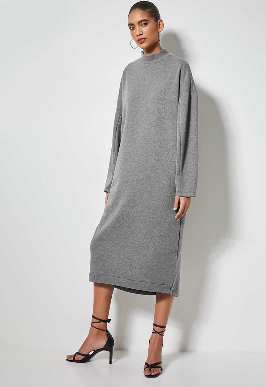 VELVET - Brushed fleece long line sweat shirt dress - grey