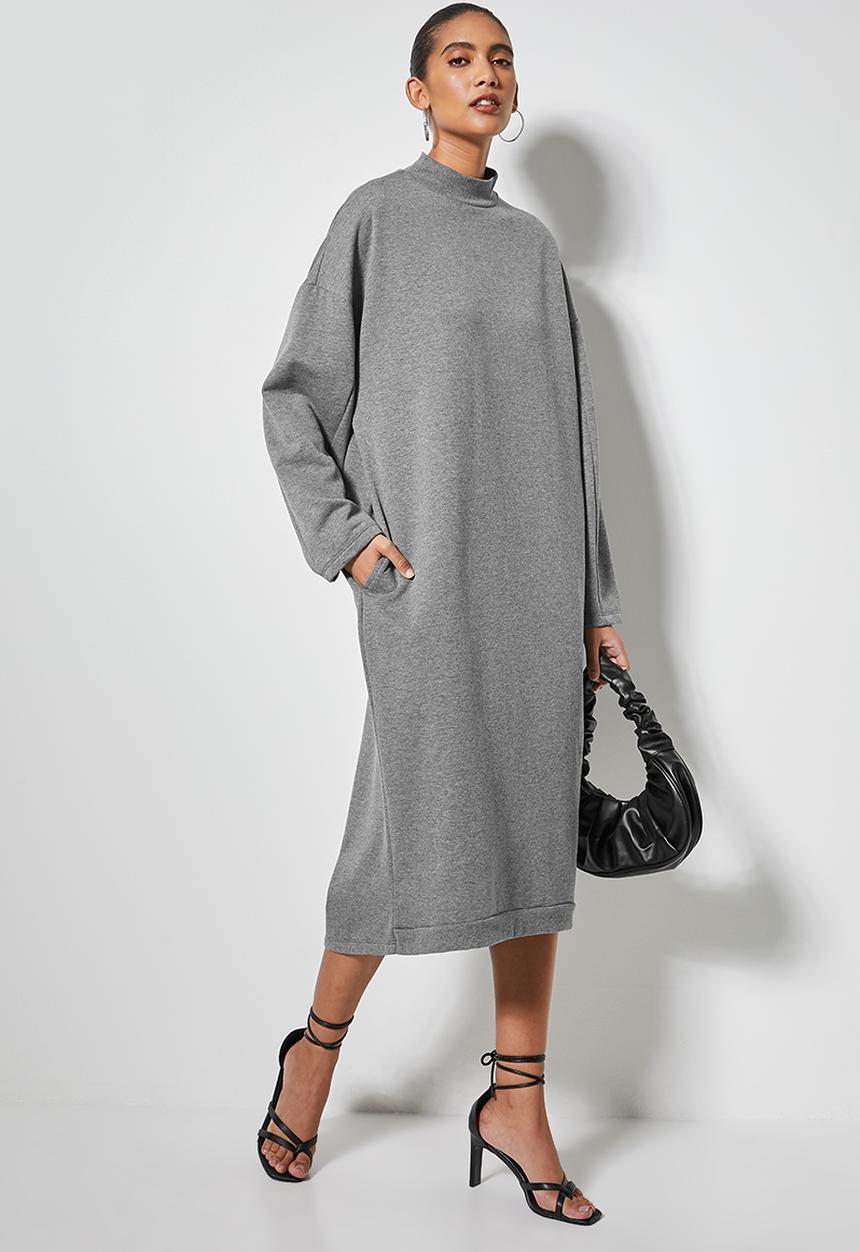 VELVET - Brushed fleece long line sweat shirt dress - grey