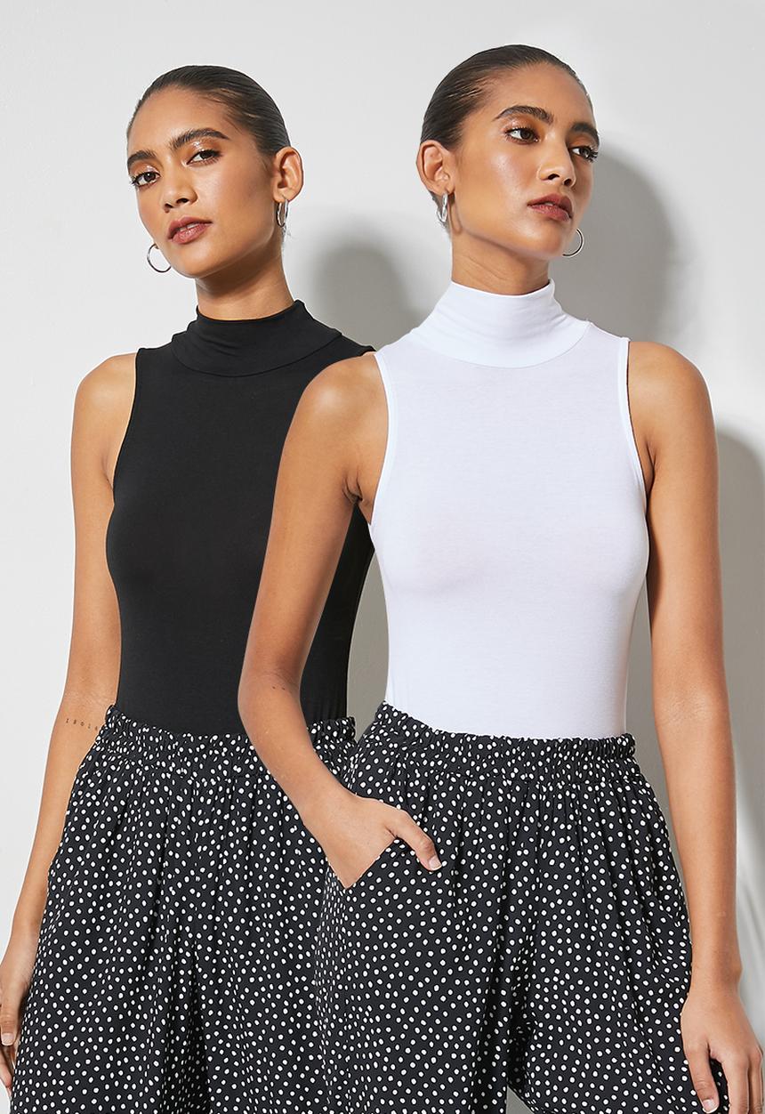 Superbalist - 2 Pack sleeveless poloneck bodysuit - black & white