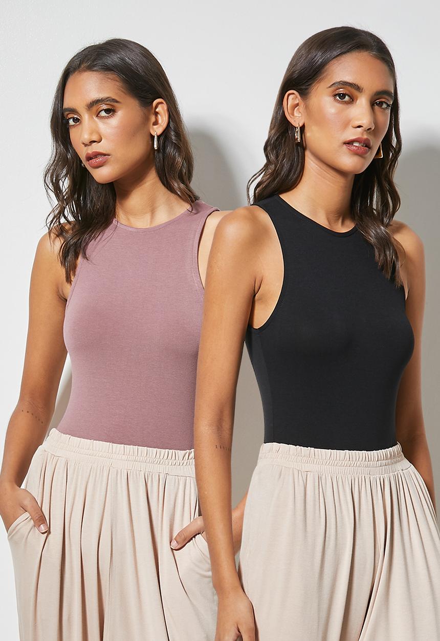 Superbalist - 2 Pack hi neck cutaway bodysuit - black & heather