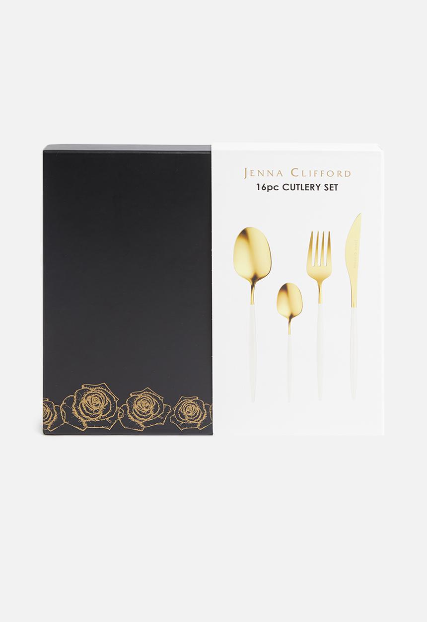 Jenna Clifford - Satin 16 piece cutlery set-gold