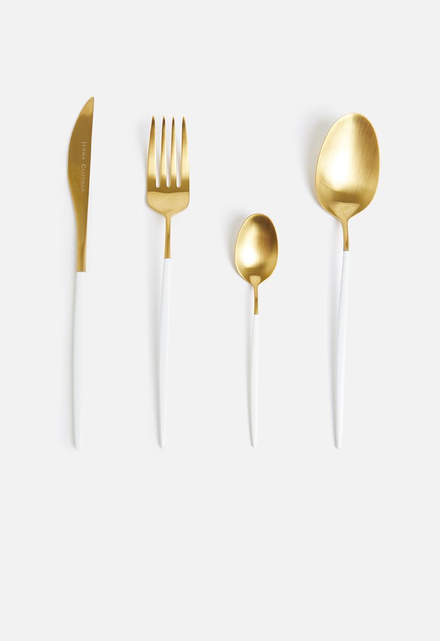 Jenna Clifford - Satin 16 piece cutlery set-gold