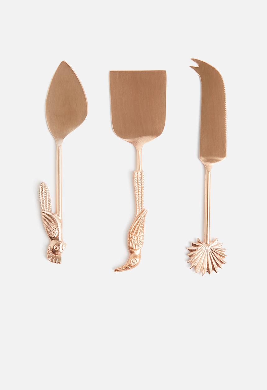 Sixth Floor - Bird cheese knife set  of 3 - brass
