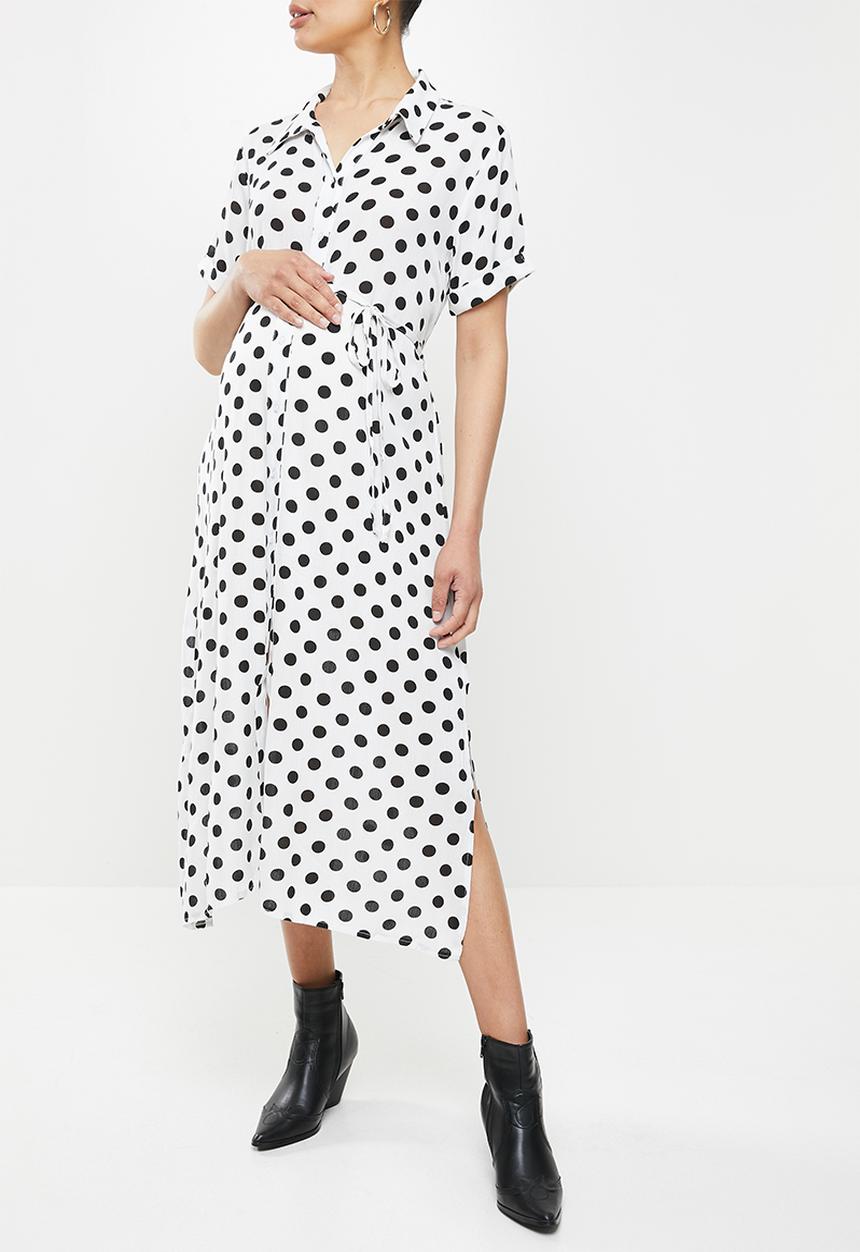Glamorous - Maternity side split shirt dress - cream & black 