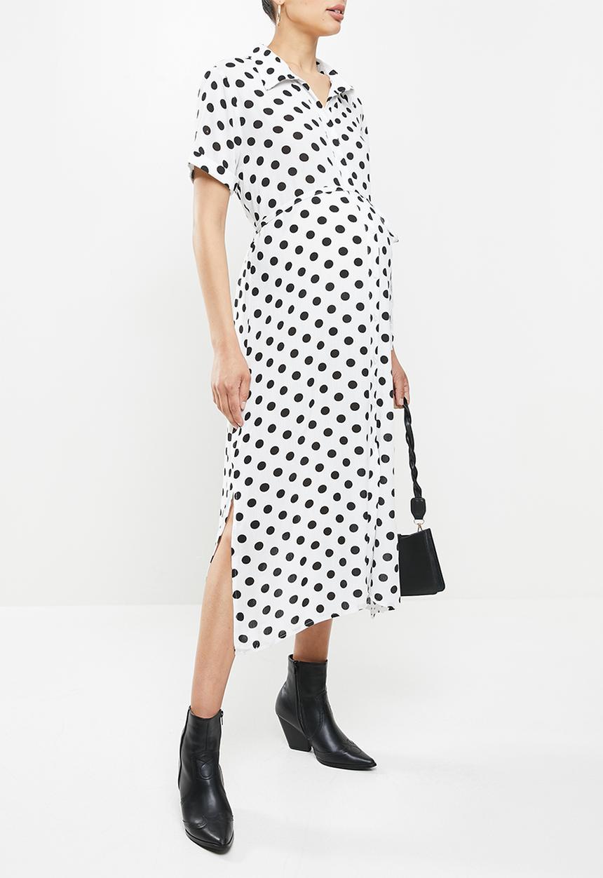 Glamorous - Maternity side split shirt dress - cream & black 